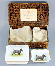 VINTAGE ROYAL CROWN DERBY SCOTTIE DOG PORCELAIN TRINKET BOX & PIN DISH 1940 picture