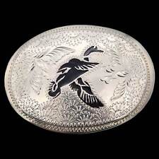 Duck German Silver Western Engraved Paisley Vintage Belt Buckle picture