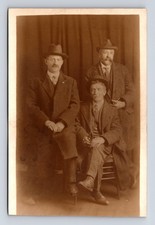 RPPC Studio Portrait of Three Men in Suits Coats Hats Real Photo Postcard picture