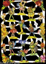 German Embossed Vintage Style Scrap Die Cut - Adorable Pixie Fairies EF7215 picture