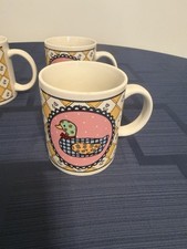 4 Vtg Studio Nova Country Style Ceramic Mug Patchwork Duck Design picture