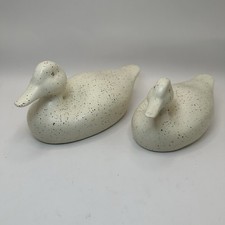 Vintage Mid Century Minimalist Speckled Ceramic Duck Decoy Set of Two picture