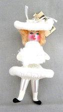 Vintage Italian De Carlini Glass Christmas Ornament ~ Girl w/ Fur & Muff  NWT picture