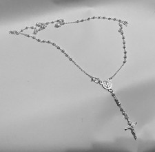 .925 Italian Sterling Silver 3mm Diamond Cut Rosary Necklace picture