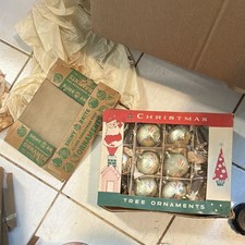 Vintage Fantasia Christmas Ornaments Stenciled Mica Poland Lot of 7 w/ Box MCM picture