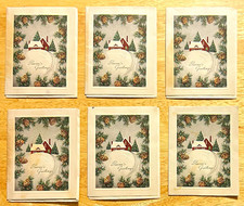 VINTAGE Embossed Christmas Cards Lot of 6 Snowy House Pinecone Border Envelopes picture