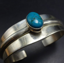 MARK YAZZIE Navajo TURQUOISE Sterling Silver Cuff BRACELET Modernist Design picture