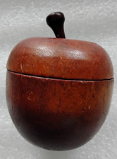 VTG MCM  opens TREEN wood apple shape trinket vanity box 3.5” picture