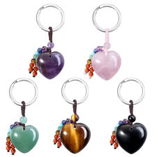 Natural Love Crystal Keyring Heart Shaped 7 Chakra Beads Gemstone Keychain Reiki picture