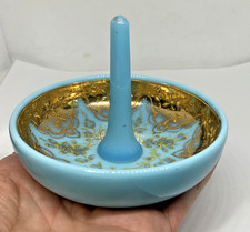 Antique Bristol Blue Opalene Glass with Gold Overlay Ring Holder picture