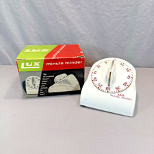 Vintage Lux Minute Minder Kitchen Timer White Plastic Model 1928 WORKS with Box picture