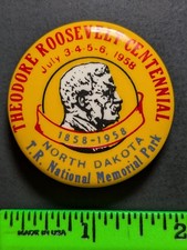 Vintage 1958 Theodore Roosevelt North Dakota Pinback Pin picture