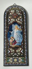 Guardian Angel Stained Glass Style Wood Plaque Città del Vaticano Italy picture