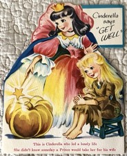 Unused Get Well Cinderella Prince Nursery Rhyme Vtg Greeting Card 1940s 1950s picture