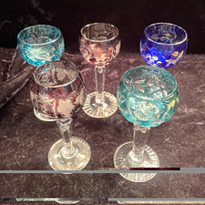 Vintage Nachtmann Traube 5 Cut to Clear Crystal Cordial Glasses Germany picture