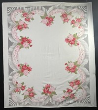 Vintage ‘Simtex’ Rectangular Tablecloth in Pinks & Greys ‘Swag’ Pattern 49”x 56” picture