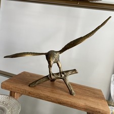 Vintage Brass Eagle Sculpture 14” Wingspan Bird Figurine Decor 6” Base picture