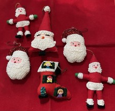 Vintage Handmade Felt Sequin Christmas Ornaments  Santa’s & Boot 4