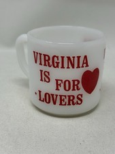 VTG Federal Glass Virginia Is For Lovers Milk Glass Mug Coffee Cup D-Handle picture