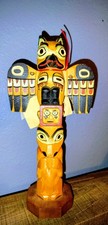 Alaskan Black Diamond Totem Pole 9” Hand Carved Patrick Seale Signed Sun & Raven picture