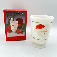 VTG. Fenton Santa Hand Painted Milk Glass Candle Holder Signed by Kim Barley picture