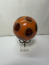 Vintage Retro Orange Wood & Resin Mosaic Sphere Ball 4” Radius VG RARE FIND picture