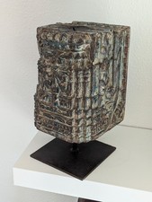Antique indian carved wood abstract architectural cadle holder on pedestal picture