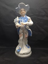 Victorian Bisque Man Figurines, White Coat with Blue Lining 7 1/2