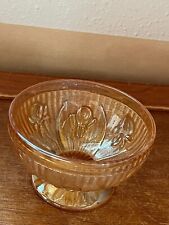 Vintage Small Iridescent Orange Glass Berry Footed Bowl w Iris Flowers  – picture