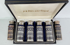 Vtg Cobalt Silver Salt & Pepper Shakers FB Rogers Silver Co w/box (4) + 2 picture