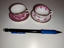 (2) Spode Miniature Teacups & Saucers -  Primrose, Fleur-de-lis - Vintage, Cute picture