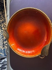 Vintage 1950's Orange Round Guilloche Hand-Enameled Dresser Tray picture