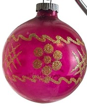 VTG Shiny Brite Christmas Ornament Pink W/Gold Mica-Atomic Starburst USA 2.5in picture