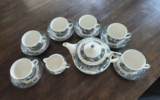 Wedgewood, Teapot, Creamer, 6 cups/saucers,Black/White Romantic England picture