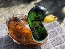 Dynasty Gallery Large Glass Mallard Duck Figurine 7.5 Inch Art Glass Sculpture picture