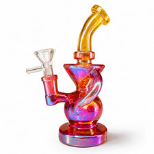 Gold Red Iridescent Compact Glass Water Pipe 14mm 6~6.5 inch picture