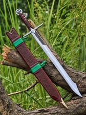 Premium Hand-Forged Medieval Falchion Sword with Custom Tooled Scabbard picture