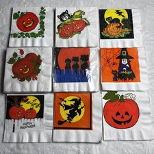 Lot of 61 Vintage 80s Halloween Party Napkins Black Cat Jack O Lantern witch picture