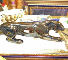 Royal Haeger Ceramic Crouching Black Panther Figure Statue 1960's Aesthetic picture