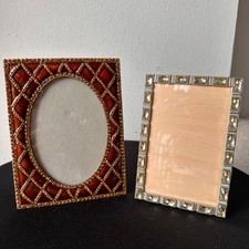 Set of 2 Vintage Jeweled Photo Frames Red Enamel & Crystal Rhinestone Decor picture