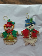 VINTAGE FELT SEQUIN SNOWMAN/FROSTY  HANDMADE CHRISTMAS ORNAMENTS picture