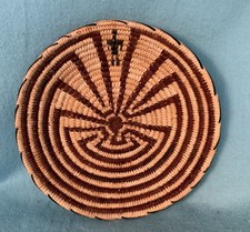 Vintage Papago Coiled Basket with Man-in-the-Maze Design, 6 1/2