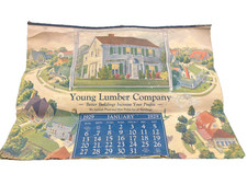 LARGE ANTIQUE 1929 YOUNG LUMBER ADV CALENDAR HOUSES & BLUEPRINTS picture