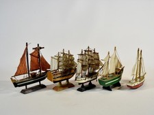 Lot of 5 Handmade Wooden Sailing Ship Models Tall vessel Boat Nautical Decor picture