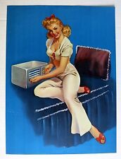 Authentic 1940-50s Pinup Girl Picture  Young Blond Girl Adjusting Radio on Bed picture