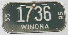 1955/56 Winona Minnesota bicycle license plate picture