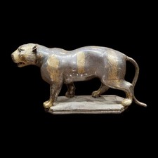Vintage Cast Metal Tiger Figure Sculpture on Base Painted Stripes picture