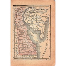 Antique 1889 Map of Delaware 1889 Pocket Map Engraving SAG4-H4 picture
