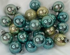 Lot Of 25 Vintage Shiny Brite 1.5” Glass Christmas Ball Ornaments Blue & Gold picture