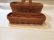 2 Vintage Handwoven  Longaberger  Wood Basket. bread loaf size, signed 1987 & 89 picture